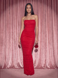 Valentine's Day Exclusive - Ruched Corset Bandeau Mesh Maxi Dress
