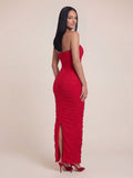 Valentine's Day Exclusive - Ruched Corset Bandeau Mesh Maxi Dress