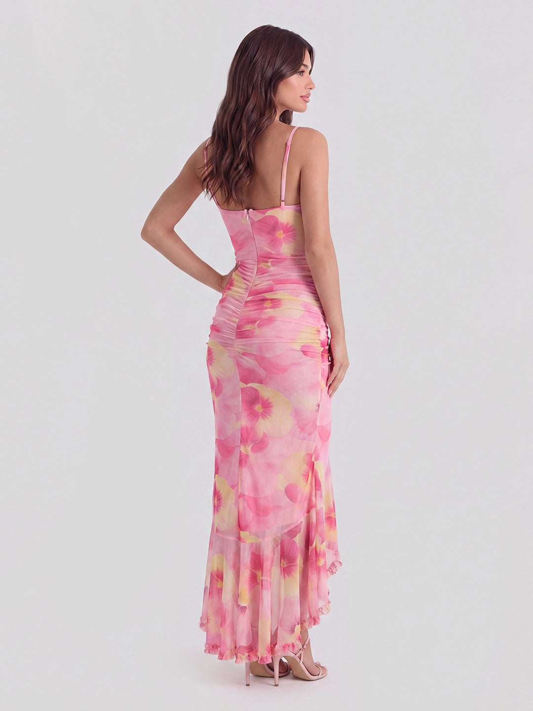 Ruched Waist Ruffle Maxi Dress