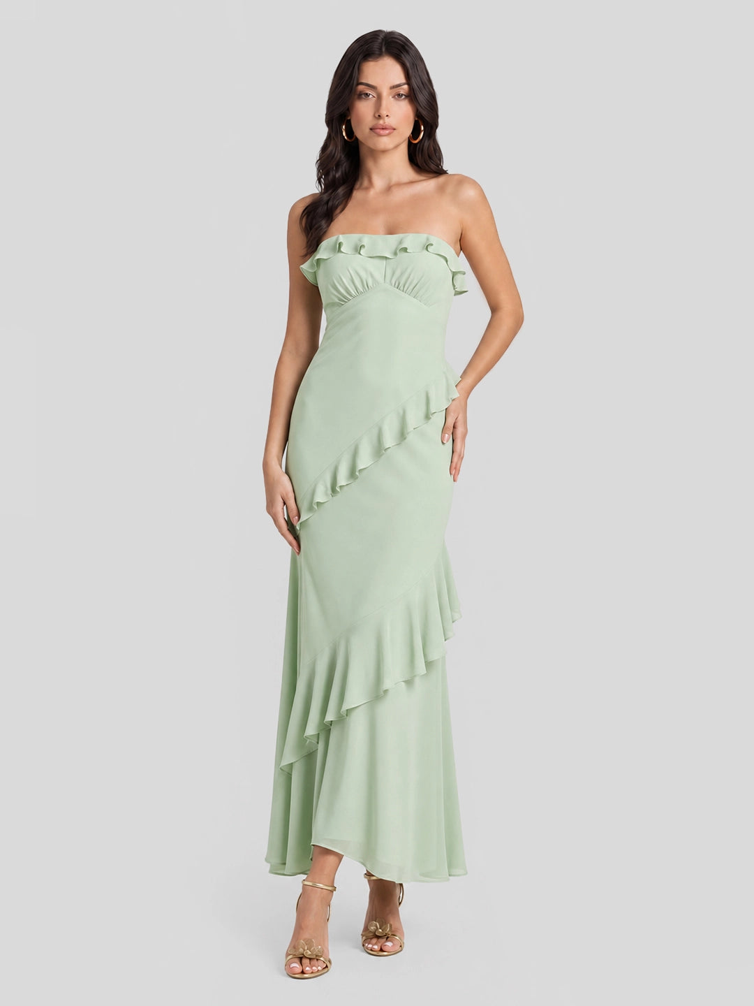 Ruffle Cutout Strapless Maxi Dress
