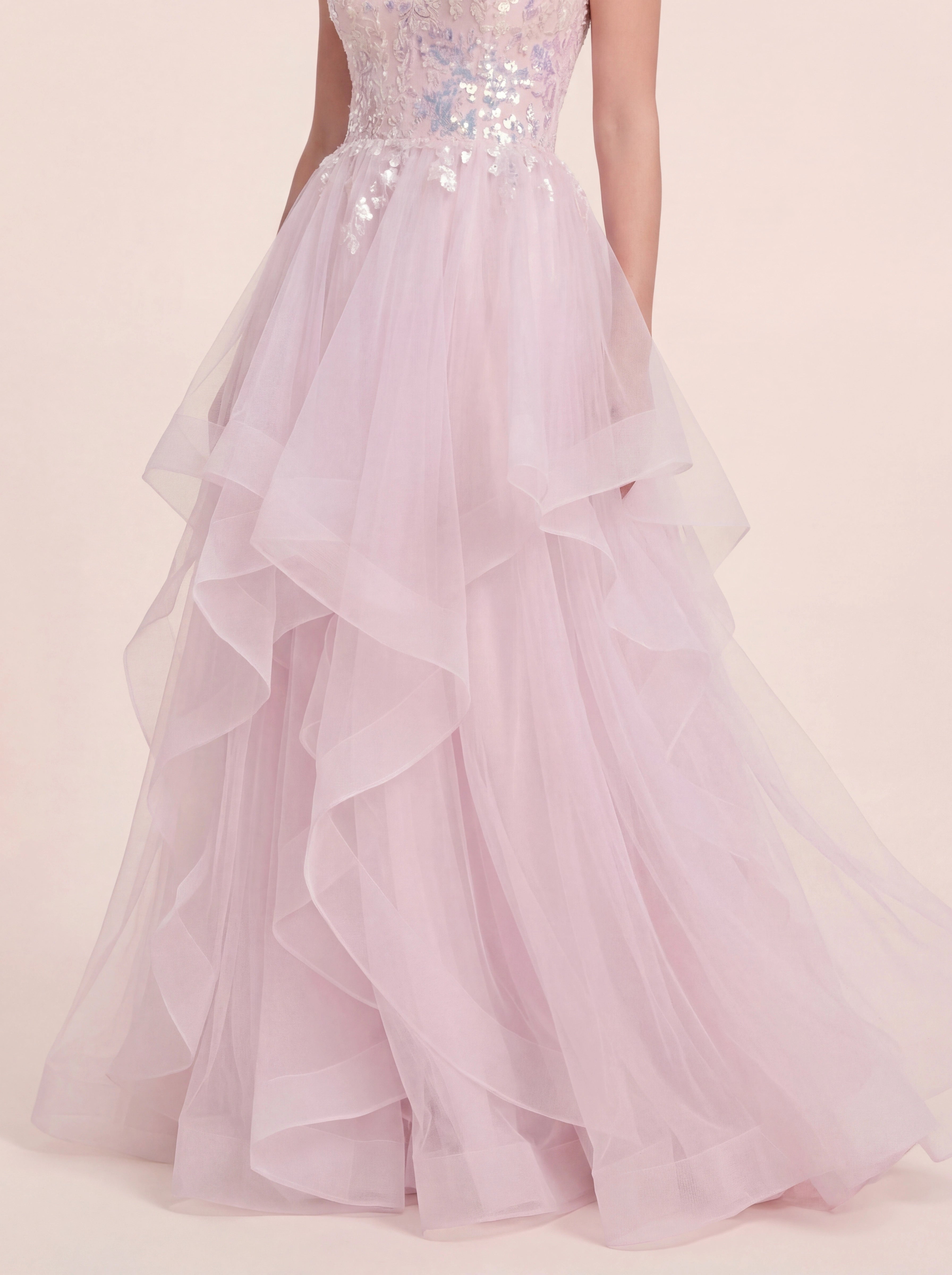 Enchanting Hand-Beaded Gown with Layered Tulle Skirt