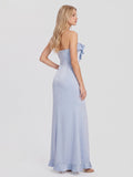 Ruffled Strapless Maxi Dress with High Slit