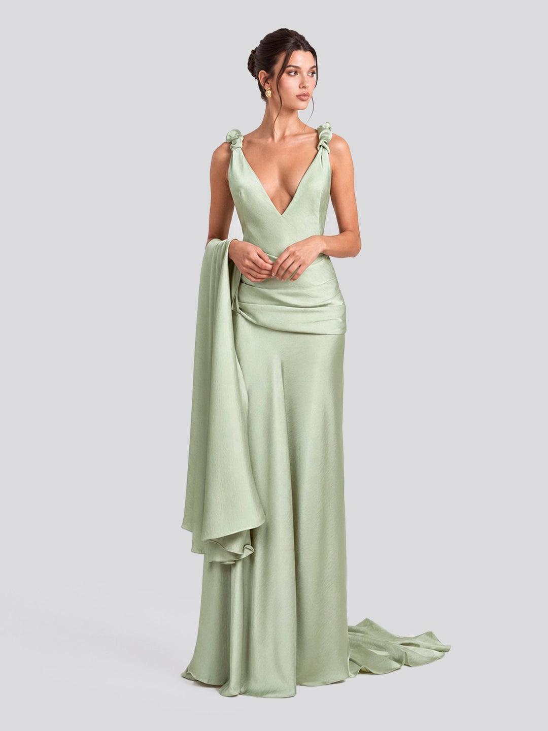 Satin Deep V-Neck Open Back Maxi Gown