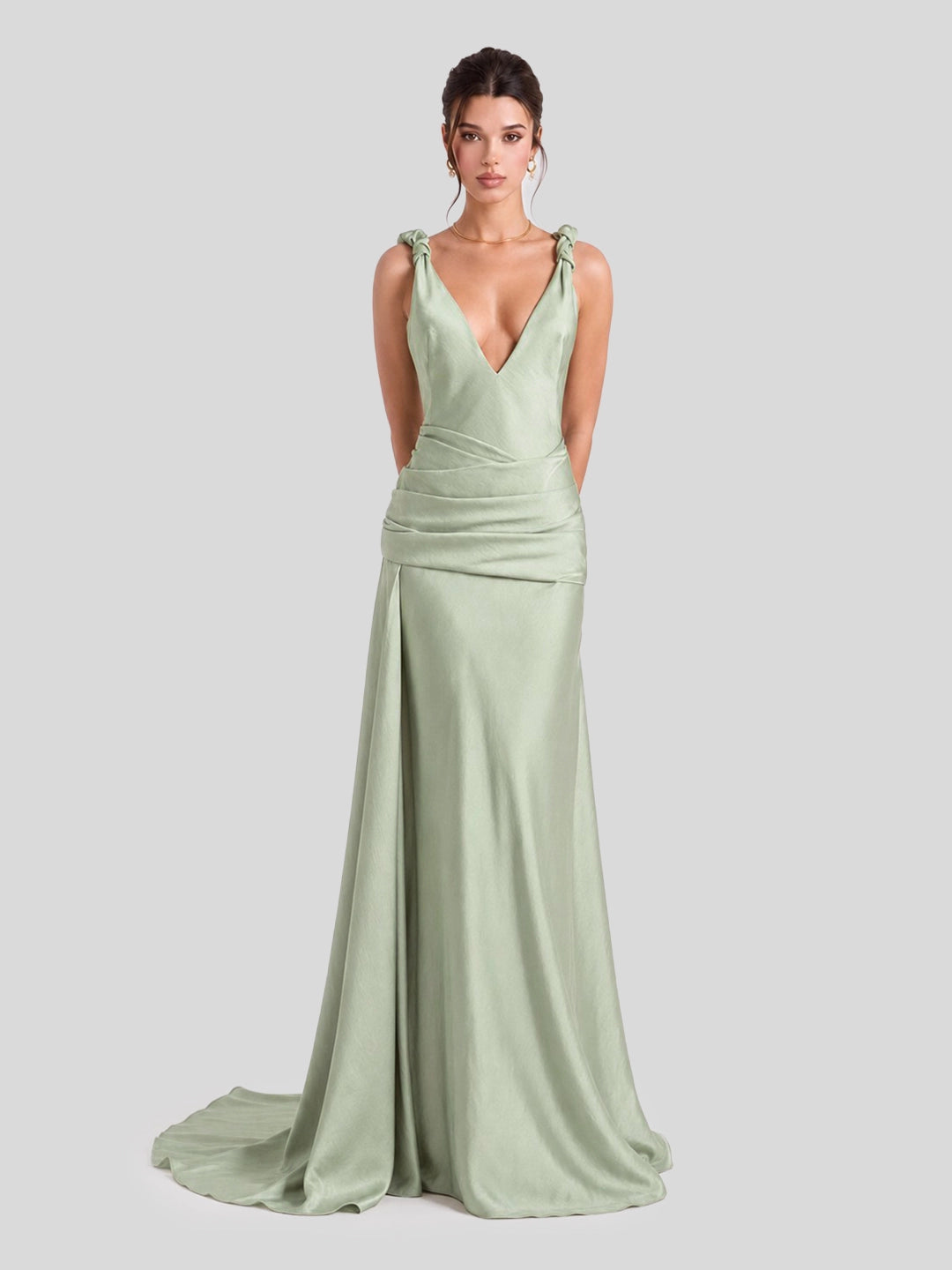 Satin Deep V-Neck Open Back Maxi Gown
