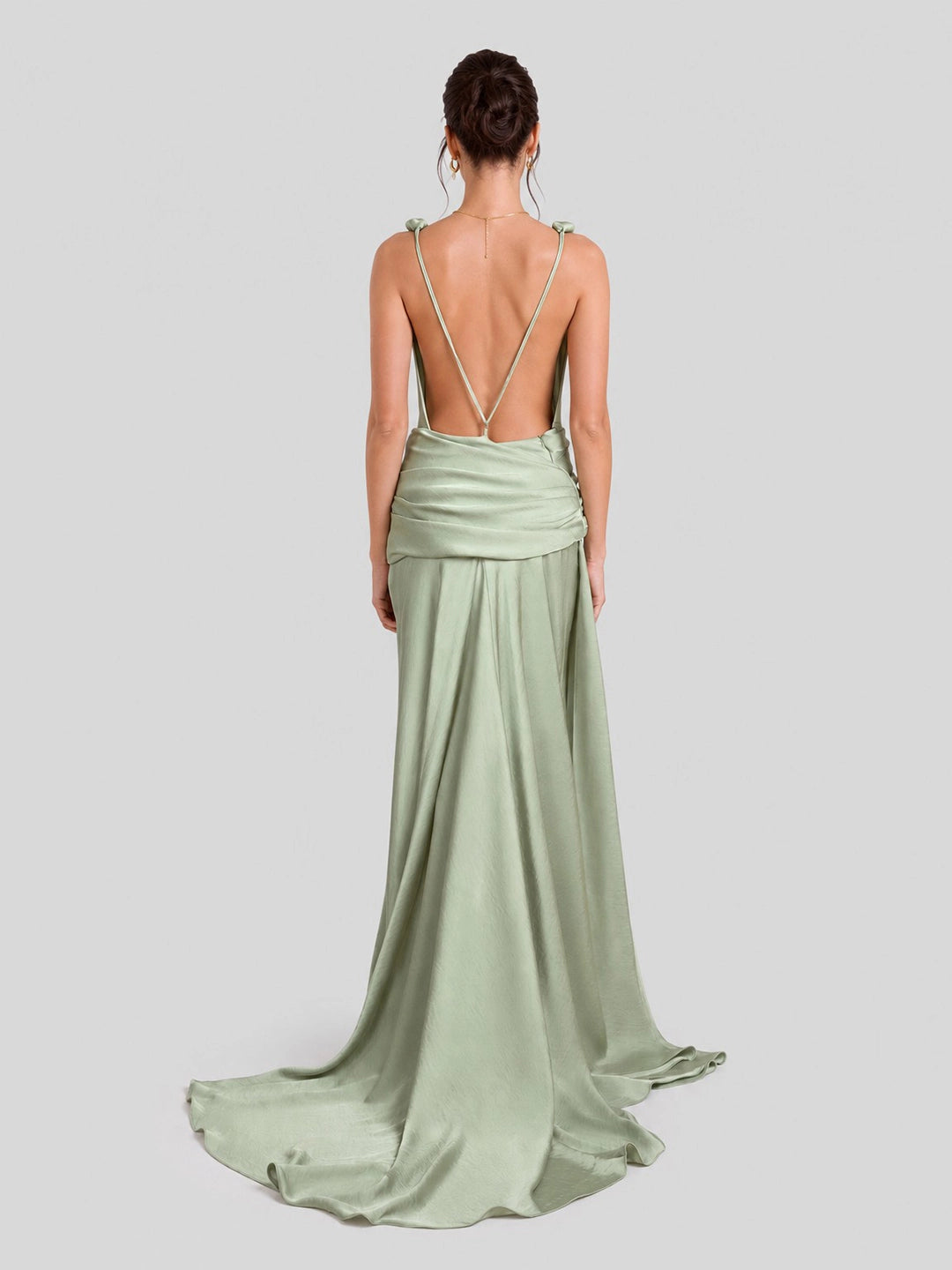 Satin Deep V-Neck Open Back Maxi Gown