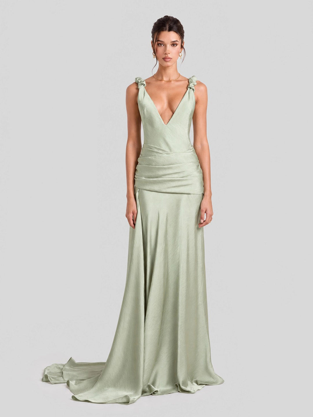 Satin Deep V-Neck Open Back Maxi Gown