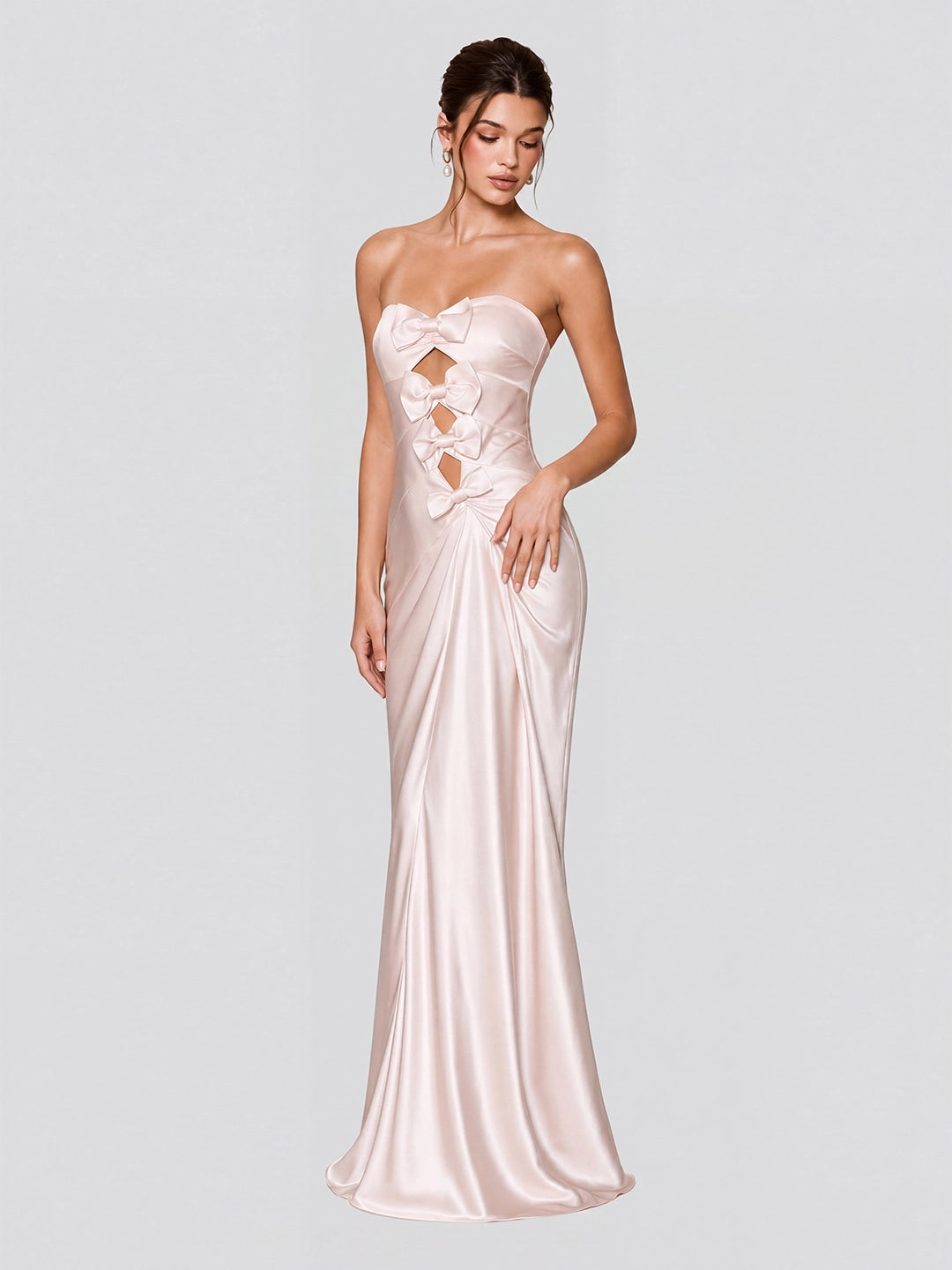 Satin Maxi Dress with Cut-Out Bows