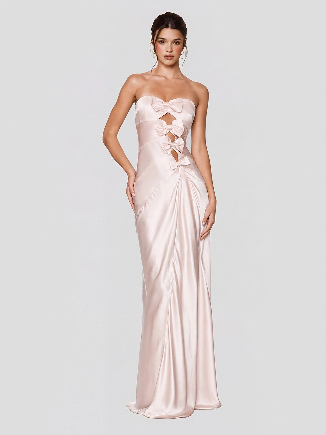 Satin Maxi Dress with Cut-Out Bows