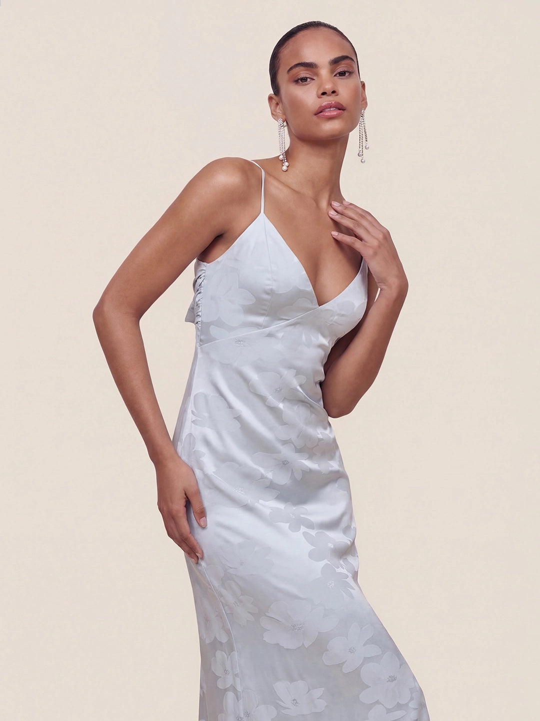 Satin Plunge-Neck Maxi Dress With Asymmetric Drop-Waist