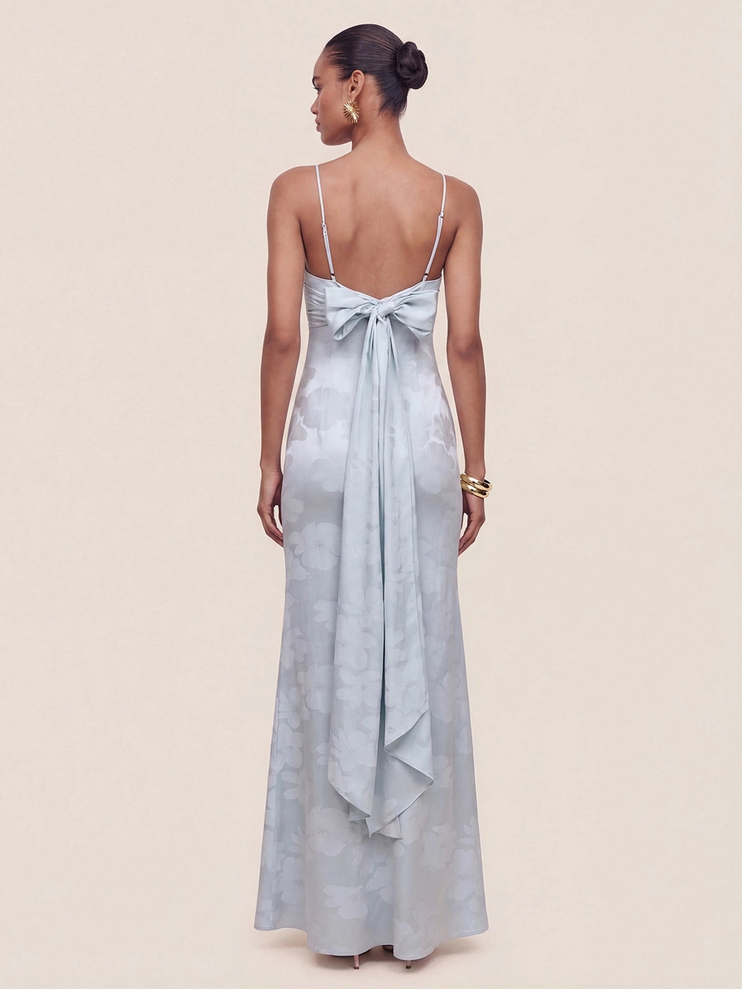 Satin Plunge-Neck Maxi Dress With Asymmetric Drop-Waist