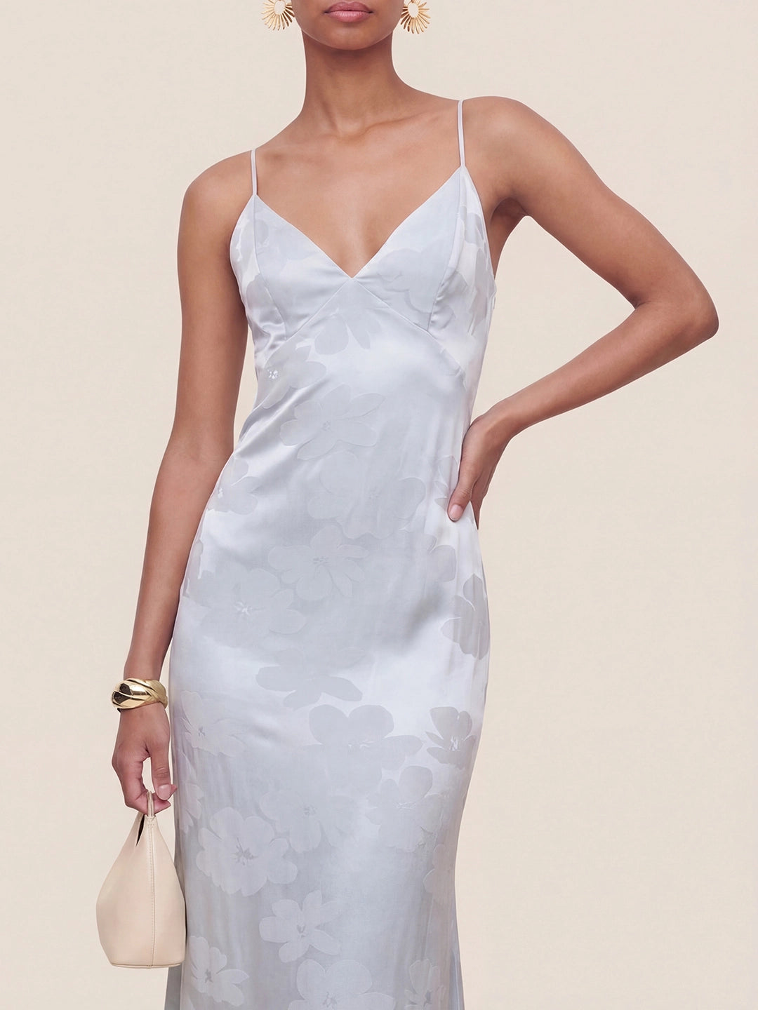 Satin Plunge-Neck Maxi Dress With Asymmetric Drop-Waist
