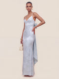 Satin Plunge-Neck Maxi Dress With Asymmetric Drop-Waist