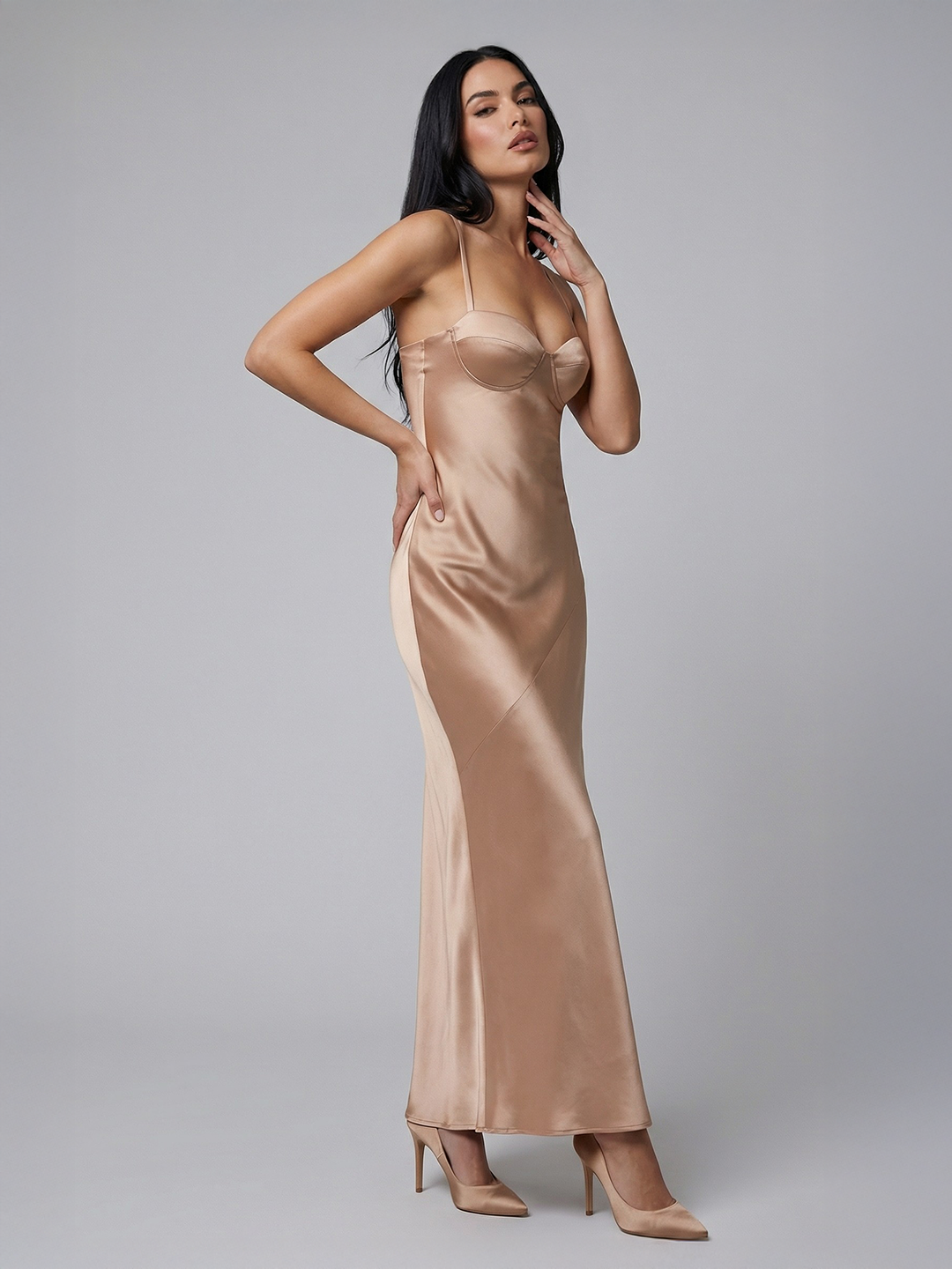 Glistening Bias-Cut Stain Trumpet Gown