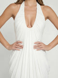 Sculpted Cascade Draped Stretchy Halter Gown
