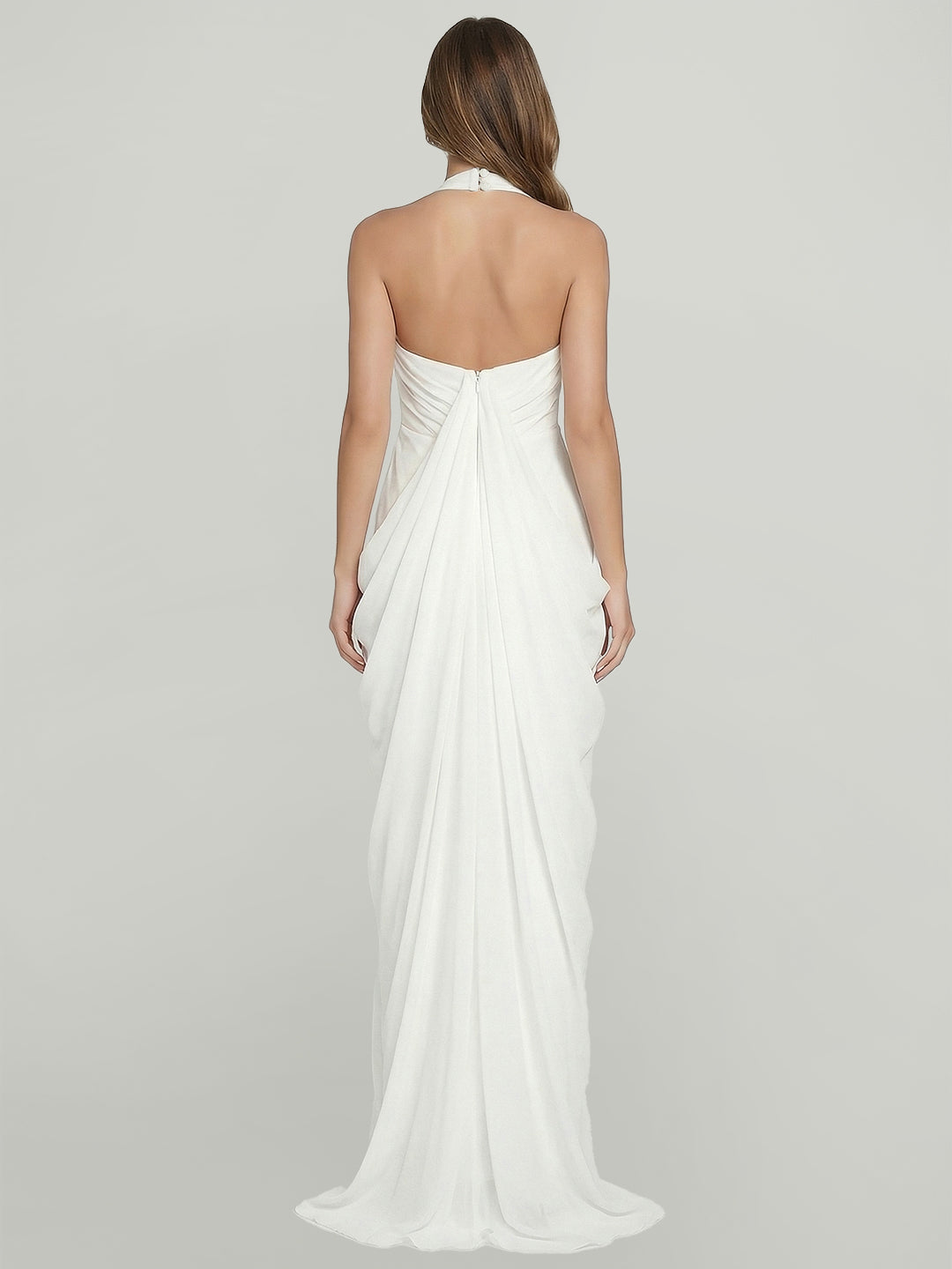 Sculpted Cascade Draped Stretchy Halter Gown