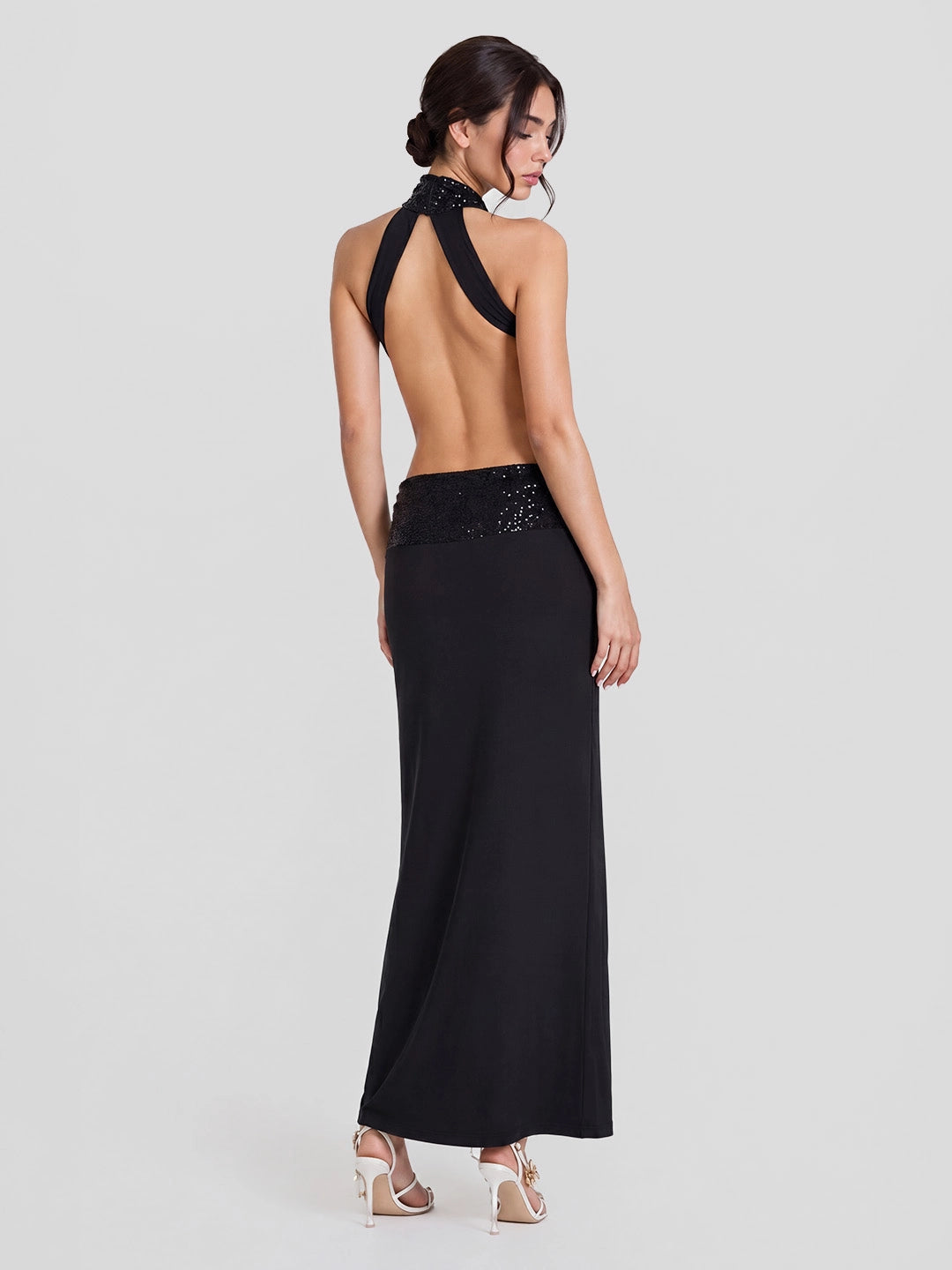 Sequin Embellished Halterneck Maxi Dress