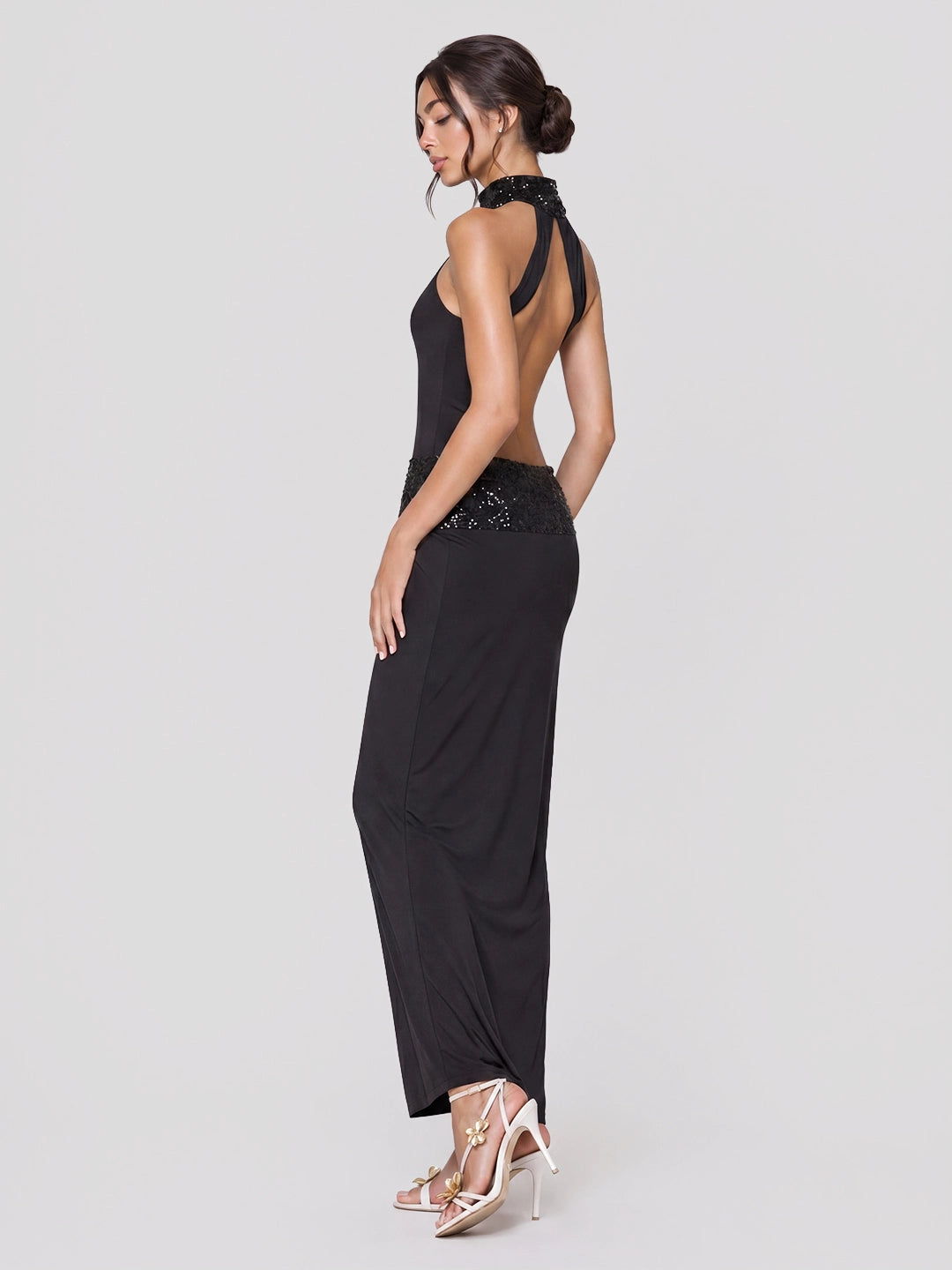Sequin Embellished Halterneck Maxi Dress