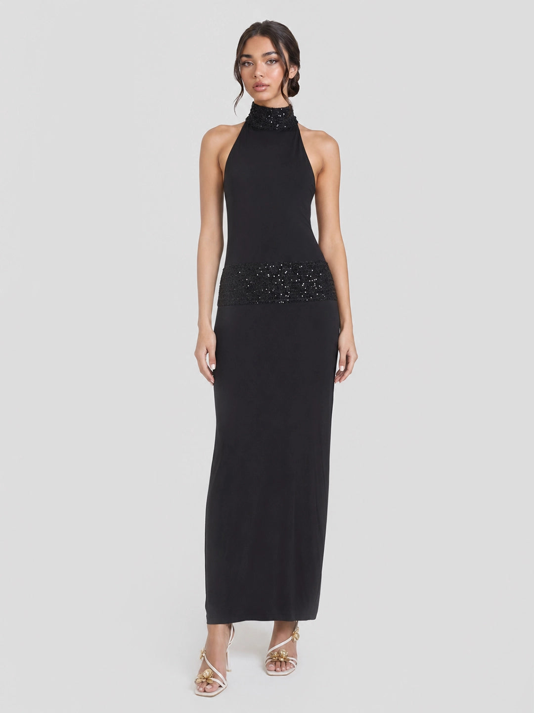 Sequin Embellished Halterneck Maxi Dress