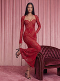 Valentine's Day Exclusive - Sheer Lace Embroidered Floral Bodycon Maxi Dress