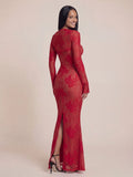 Valentine's Day Exclusive - Sheer Lace Embroidered Floral Bodycon Maxi Dress