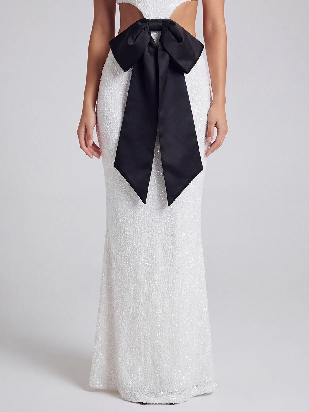 Side Cut-out Sequin Maxi Dress With Bow Detail