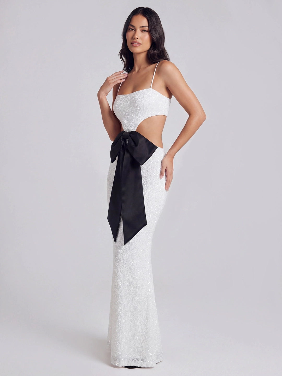 Side Cut-out Sequin Maxi Dress With Bow Detail