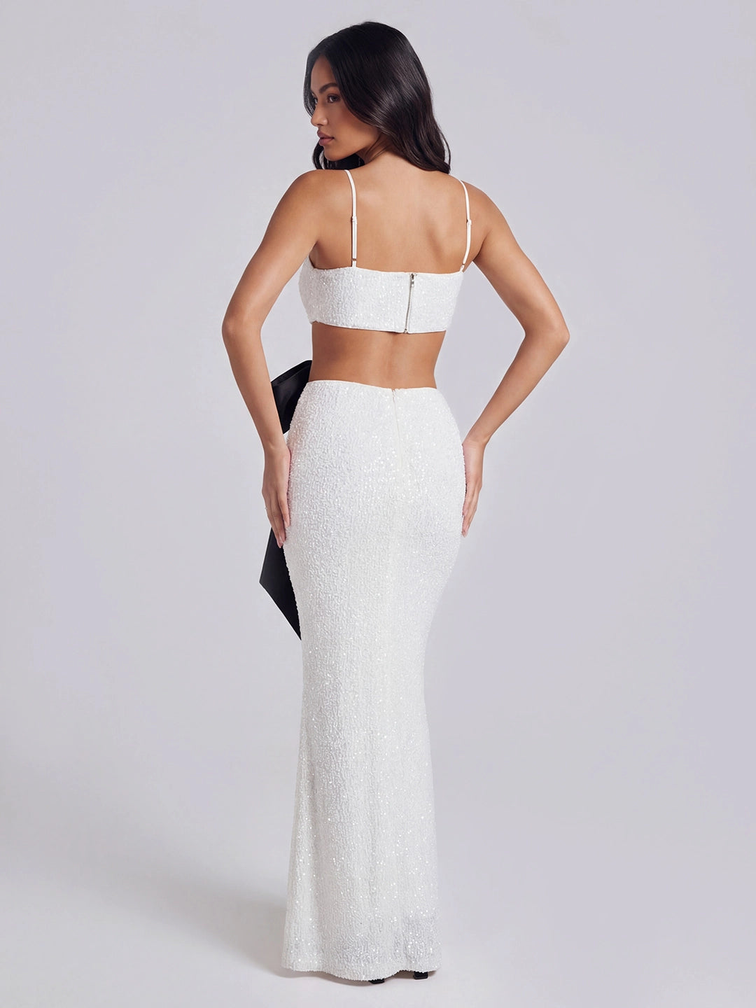 Side Cut-out Sequin Maxi Dress With Bow Detail