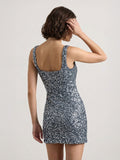 Glittering Sleeveless Square-Neck Sequin Mini Dress