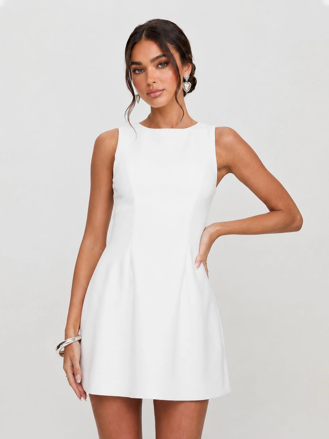 Sleeveless High Neck A-Line Mini Dress