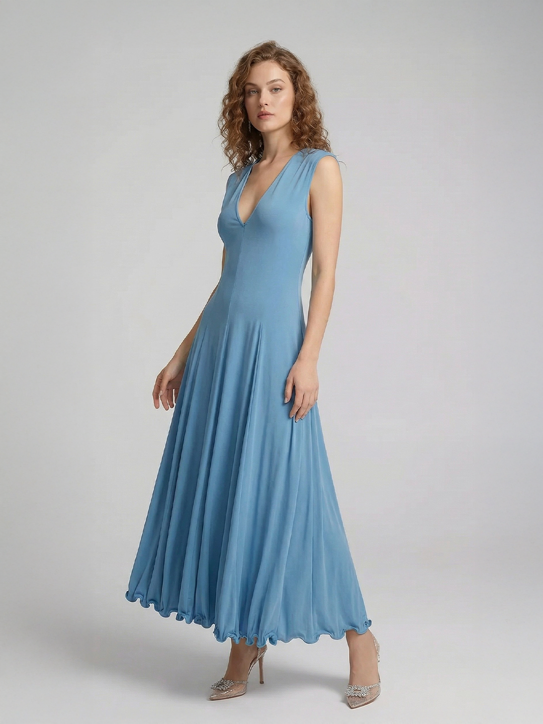 Sleeveless Sheer Ruffled Maxi Dress
