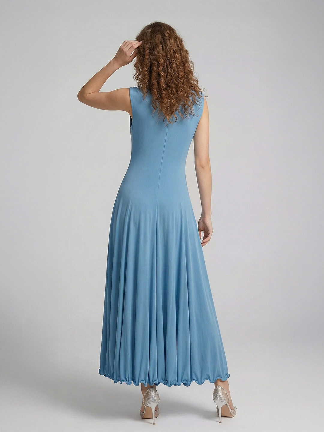 Sleeveless Sheer Ruffled Maxi Dress