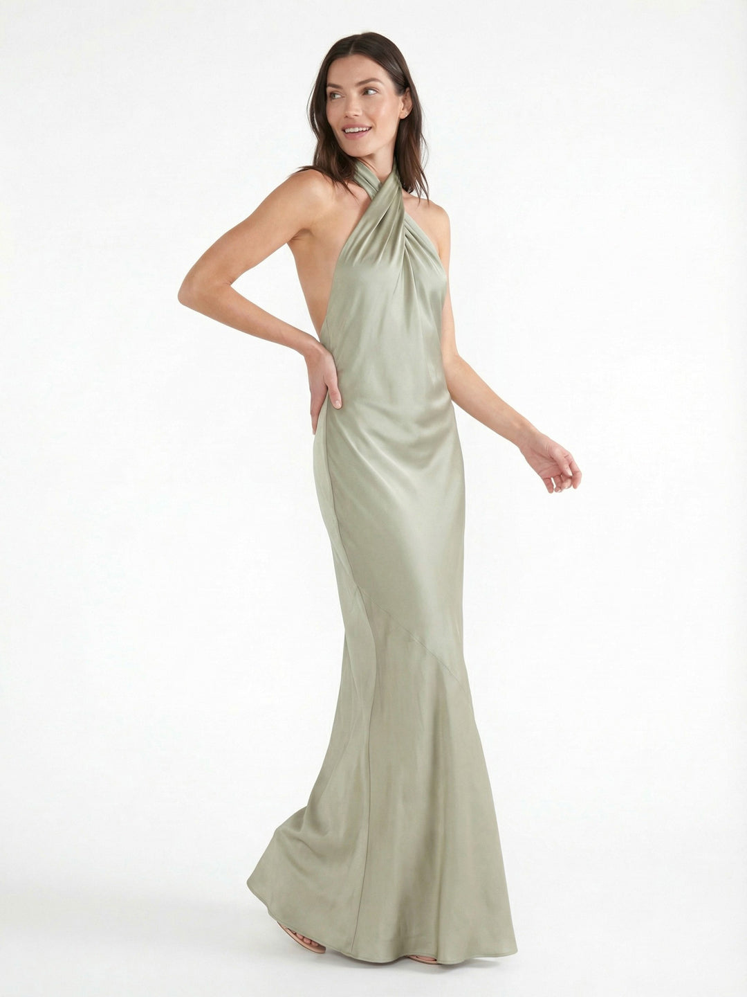 Sophisticated Cross-Back Halter Satin Maxi Dress