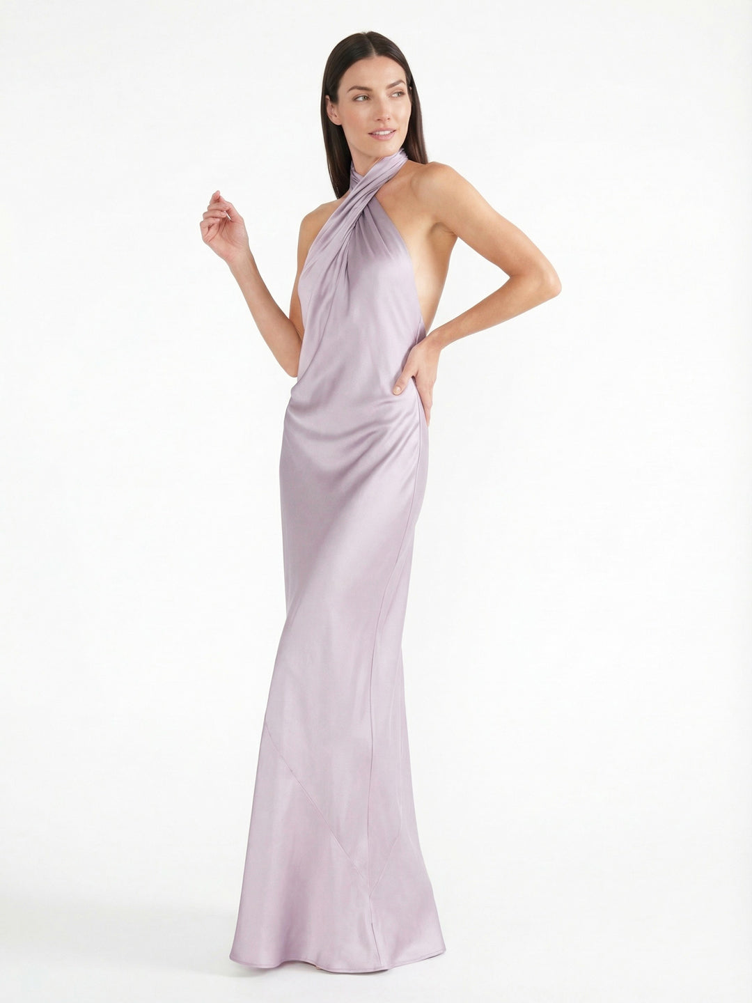 Sophisticated Cross-Back Halter Satin Maxi Dress