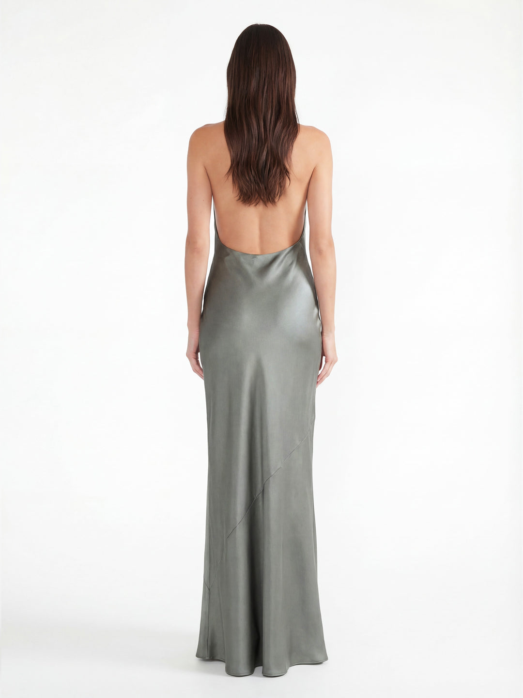 Sophisticated Cross-Back Halter Satin Maxi Dress