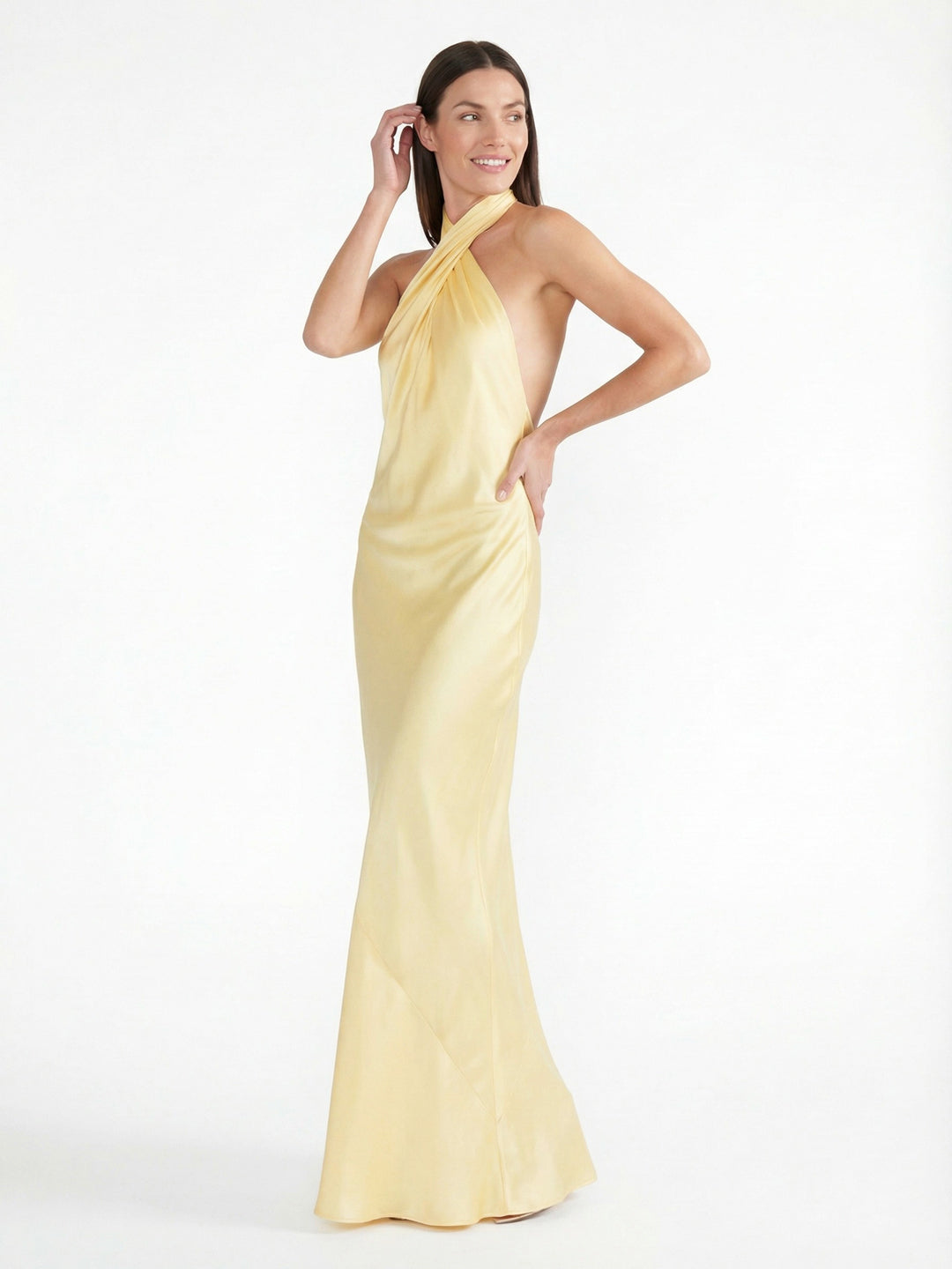 Sophisticated Cross-Back Halter Satin Maxi Dress