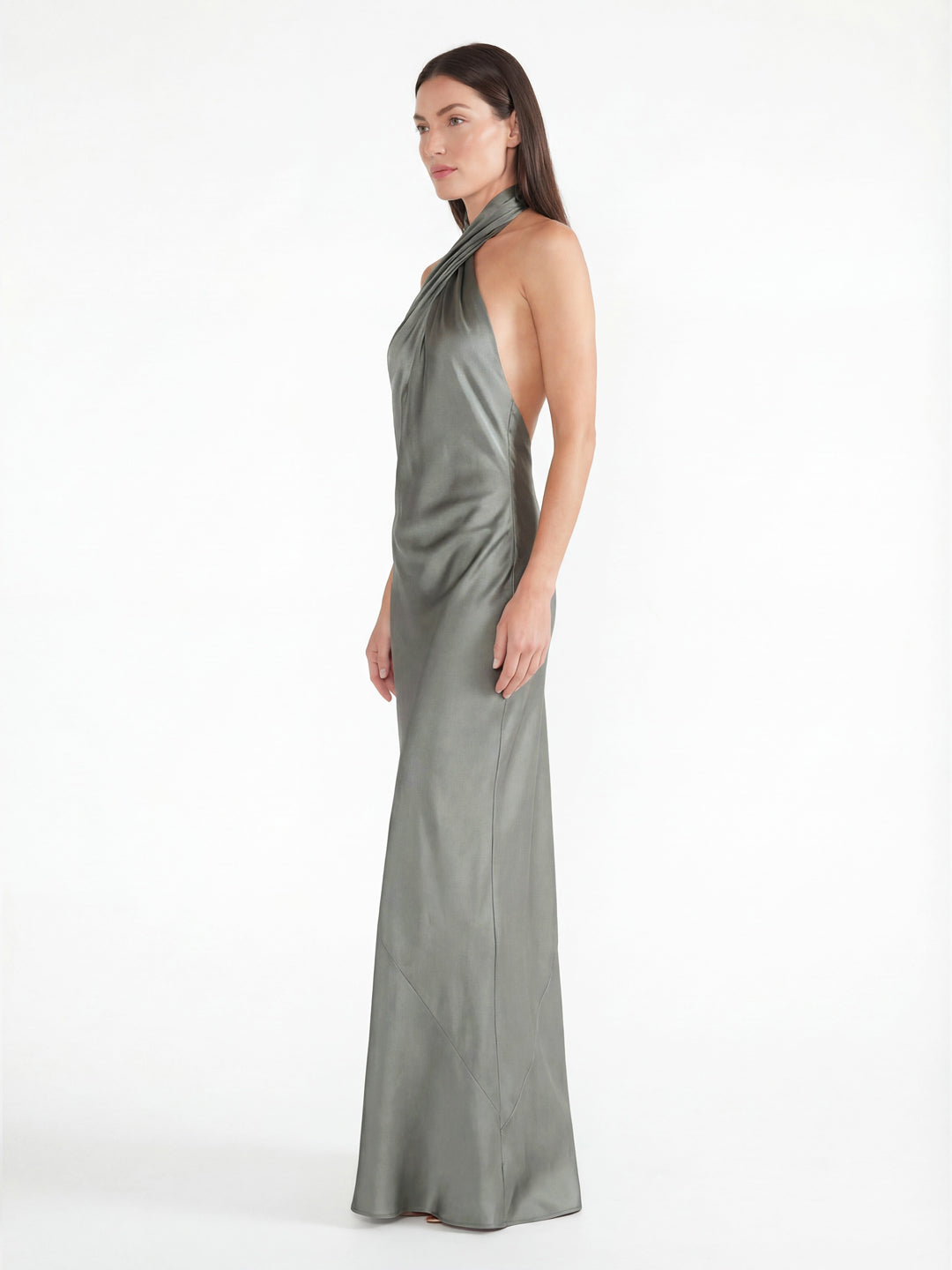 Sophisticated Cross-Back Halter Satin Maxi Dress