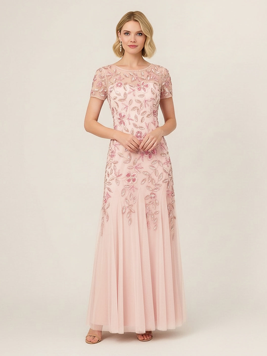 Sophisticated Hand-Beaded Floral Godet Gown