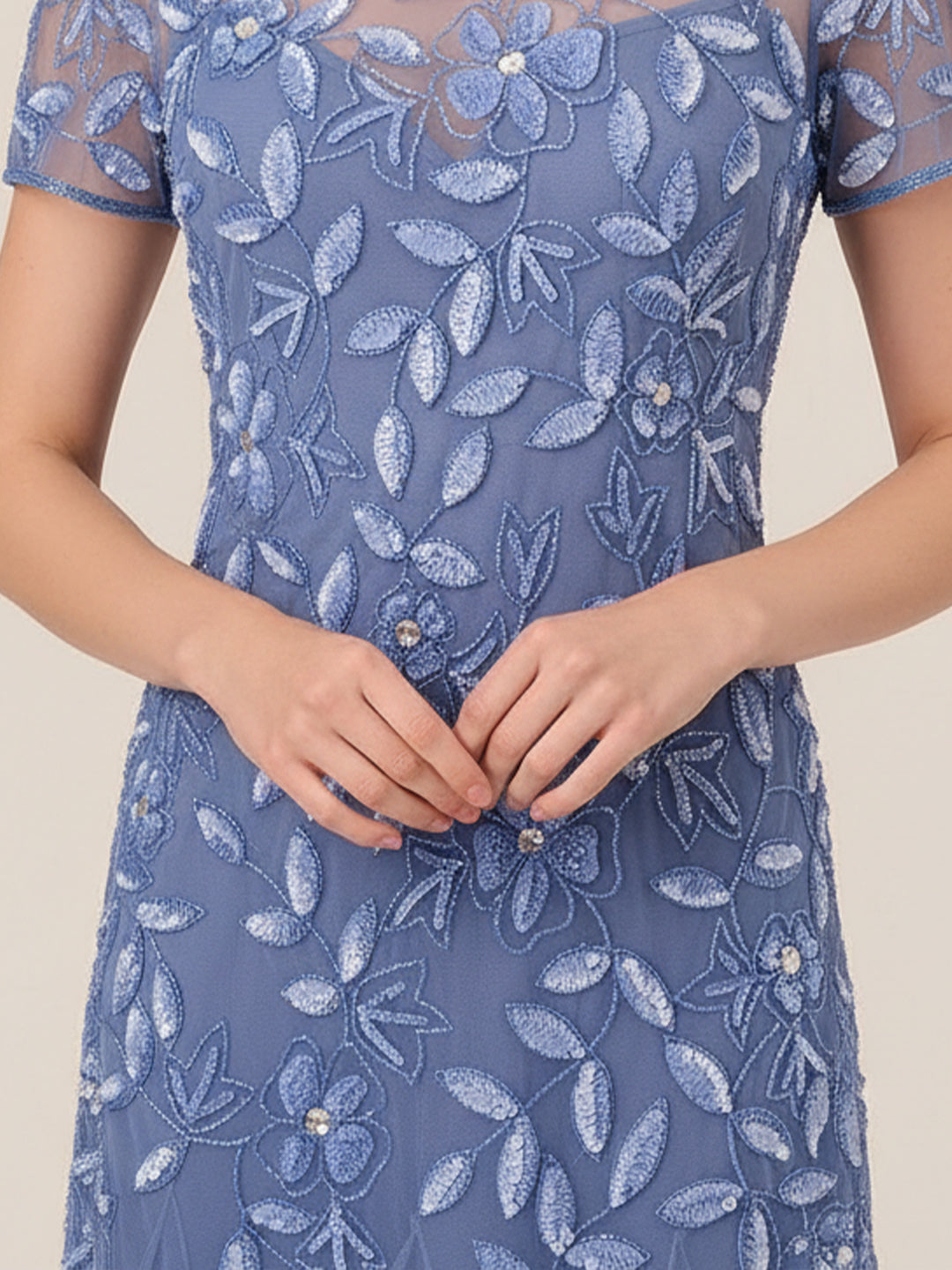 Sophisticated Hand-Beaded Floral Godet Gown