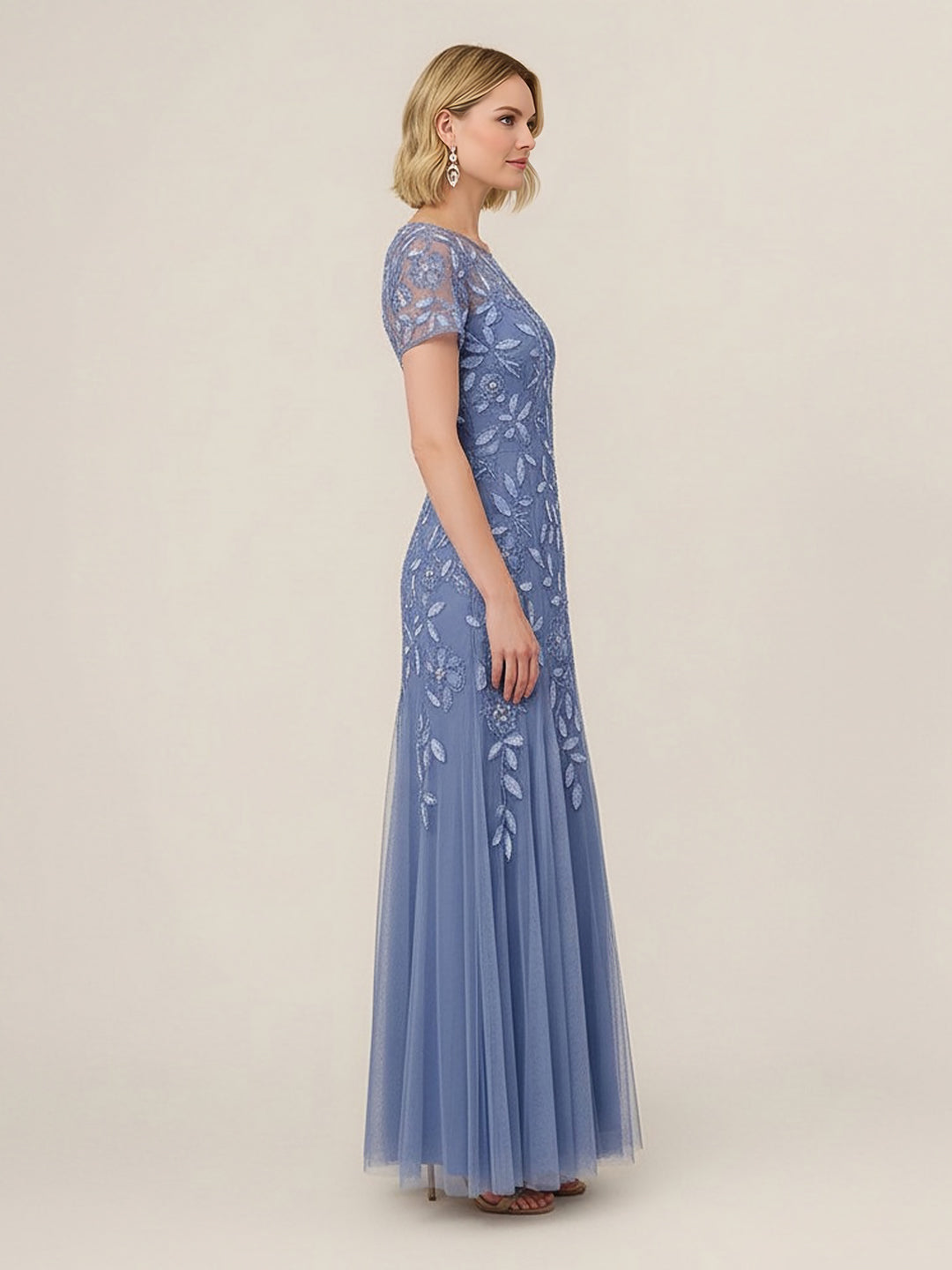Sophisticated Hand-Beaded Floral Godet Gown