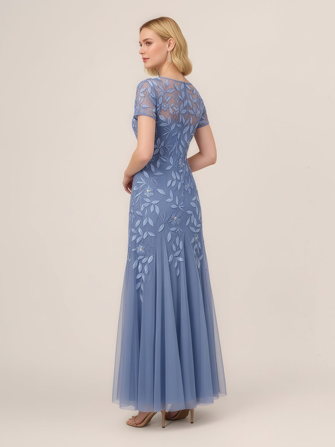 Sophisticated Hand-Beaded Floral Godet Gown