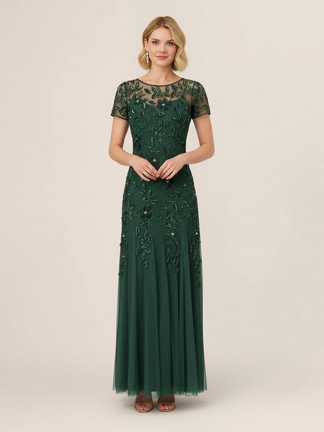 Sophisticated Hand-Beaded Floral Godet Gown