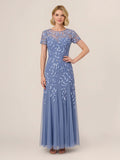 Sophisticated Hand-Beaded Floral Godet Gown