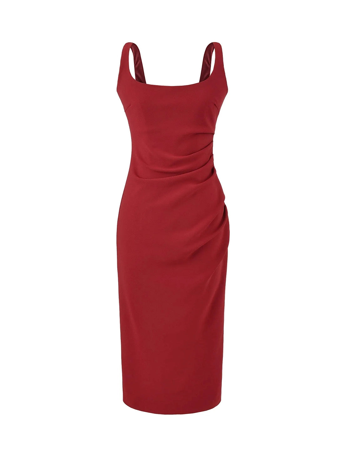 Square Neck Ruched Bodycon Midi Dress