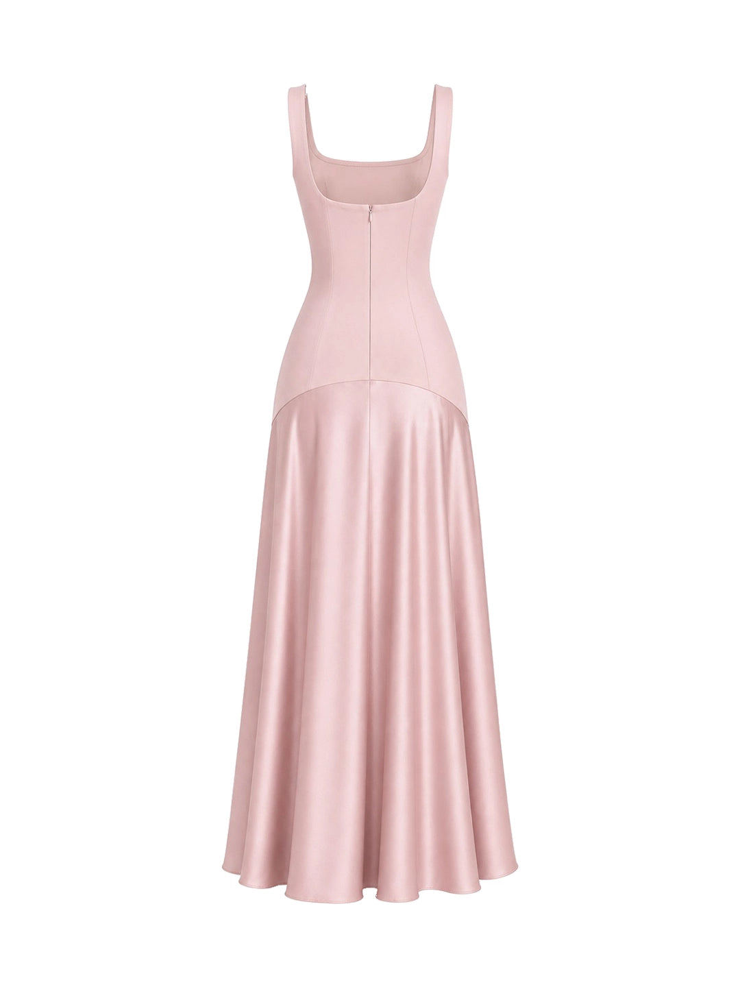 Square Neck Satin Patchwork Maxi Dress