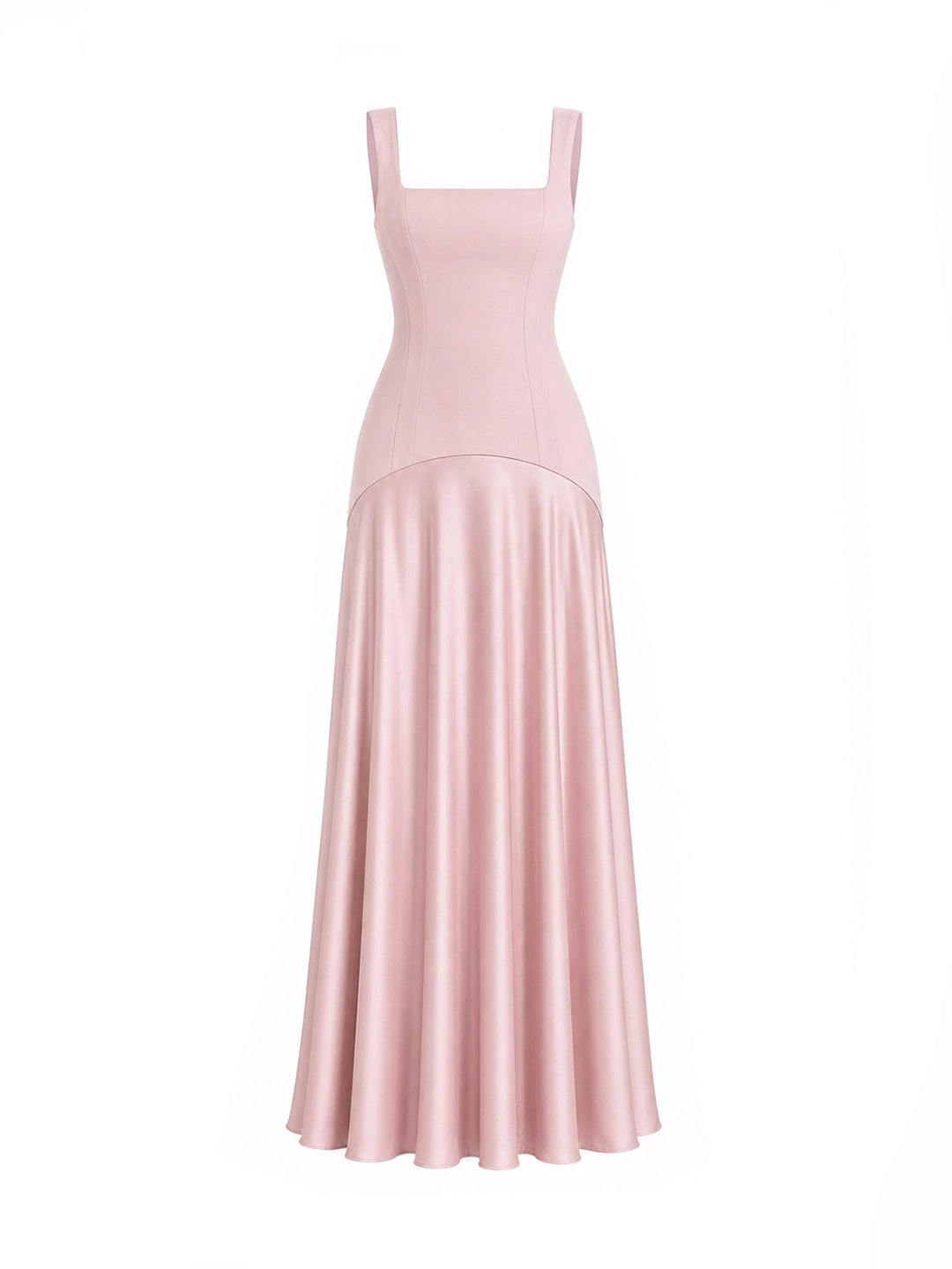 Square Neck Satin Patchwork Maxi Dress