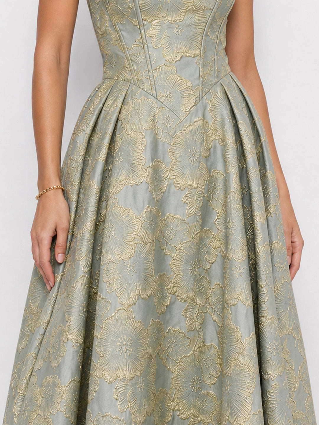 Square Neckline Floral Jacquard Midi Dress