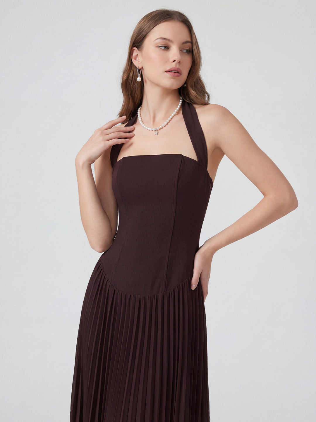 Pleated Halter Maxi Dress