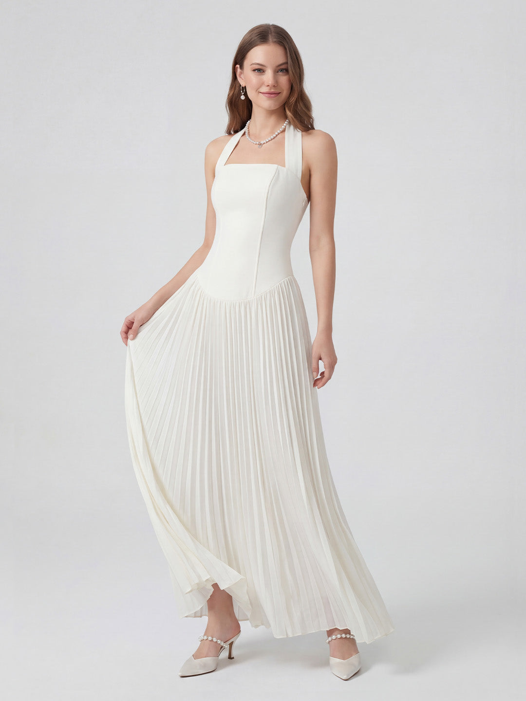 Pleated Halter Maxi Dress