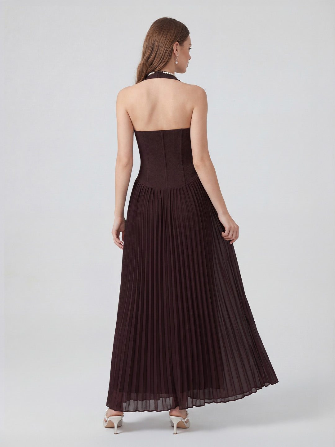 Pleated Halter Maxi Dress