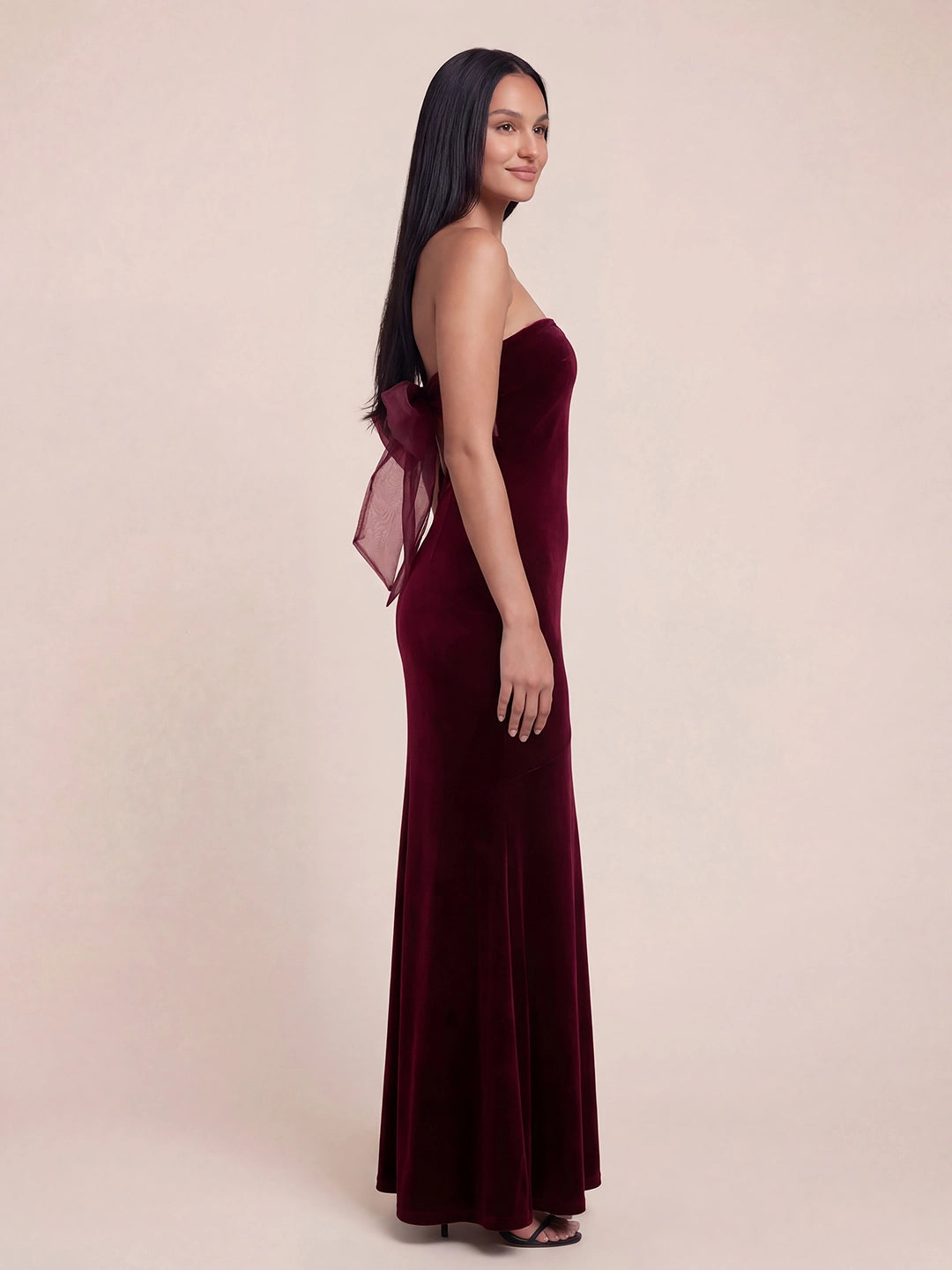Valentine's Day Exclusive - Strapless Bow-Back Velvet Maxi Dress